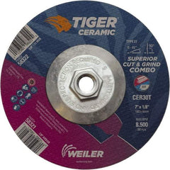 Weiler - 30 Grit, 7" Wheel Diam, Type 27 Depressed Center Wheel - Hard Grade, Ceramic, T Hardness, 8,500 Max RPM - Exact Tool & Supply