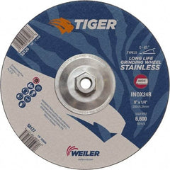 Weiler - 24 Grit, 9" Wheel Diam, Type 27 Depressed Center Wheel - Medium Grade, Aluminum Oxide, R Hardness, 6,600 Max RPM - Exact Tool & Supply