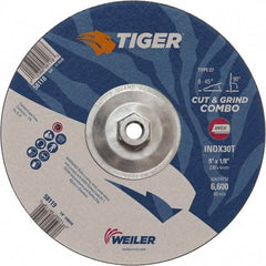 Weiler - 30 Grit, 9" Wheel Diam, Type 27 Depressed Center Wheel - Hard Grade, Aluminum Oxide, T Hardness, 6,600 Max RPM - Exact Tool & Supply