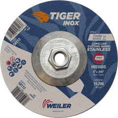 Weiler - 60 Grit, 6" Wheel Diam, Type 27 Depressed Center Wheel - Medium Grade, Aluminum Oxide, S Hardness, 10,200 Max RPM - Exact Tool & Supply