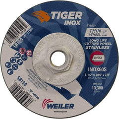 Weiler - 60 Grit, 4-1/2" Wheel Diam, Type 27 Depressed Center Wheel - Medium Grade, Aluminum Oxide, S Hardness, 13,300 Max RPM - Exact Tool & Supply