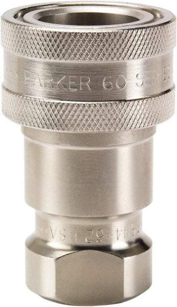 Parker - 1/4 NPTF 316 Stainless Steel Hydraulic Hose Female Pipe Thread Coupler - 2,000 psi, 3 GPM - Exact Tool & Supply
