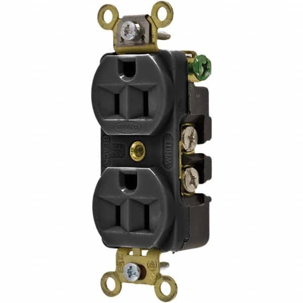 Hubbell Wiring Device-Kellems - 125V 15A NEMA 5-15R Industrial Grade Black Straight Blade Duplex Receptacle - Exact Tool & Supply