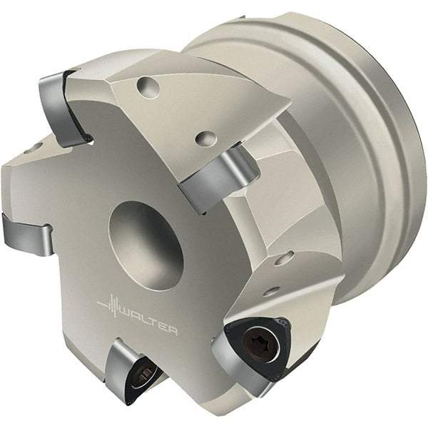 Walter - 100mm Cut Diam, 32mm Arbor Hole, 2mm Max Depth of Cut, Indexable Chamfer & Angle Face Mill - 6 Inserts, P23696 Insert, Right Hand Cut, 6 Flutes, Through Coolant, Series Xtra-tec - Exact Tool & Supply