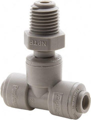 Parker - 5/16" Outside Diam, 1/8 NPTF, Acetal Push-to-Connect Tube Male Swivel Branch Tee - 300 Max psi, Gray - Exact Tool & Supply