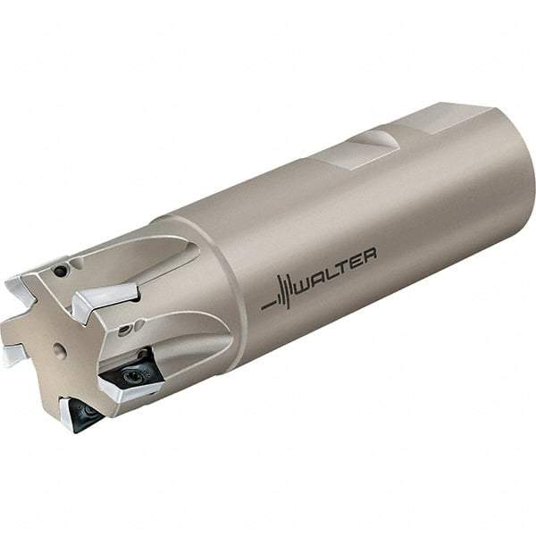 Walter - 1" Cut Diam, 0.394" Max Depth of Cut, 1" Shank Diam, 3.462" OAL, Indexable Square Shoulder End Mill - Multiple Insert Styles, Weldon Shank, 90° Lead Angle, Through Coolant, Series Xtra-tec - Exact Tool & Supply