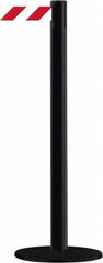 Tensator - 38" High, 2-1/2" Pole Diam, Barricade Tape Dispenser - 14" Base Diam, Round Stainless Steel Base, Black Steel Post, 13' x 1-7/8" Tape, Single Line Tape, For Outdoor Use - Exact Tool & Supply