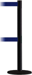 Tensator - 38" High, 2-1/2" Pole Diam, Barricade Tape Dispenser - 14" Base Diam, Round Plastic Base, Black Steel Post, 7-1/2' x 1-7/8" Tape, Dual Line Tape, For Outdoor Use - Exact Tool & Supply