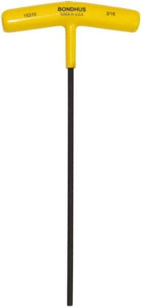Bondhus - 3/16" Hex, T-Handle Cushion Grip, Hex Key - 9" OAL, Protanium High Torque Steel, Inch System of Measurement - Exact Tool & Supply