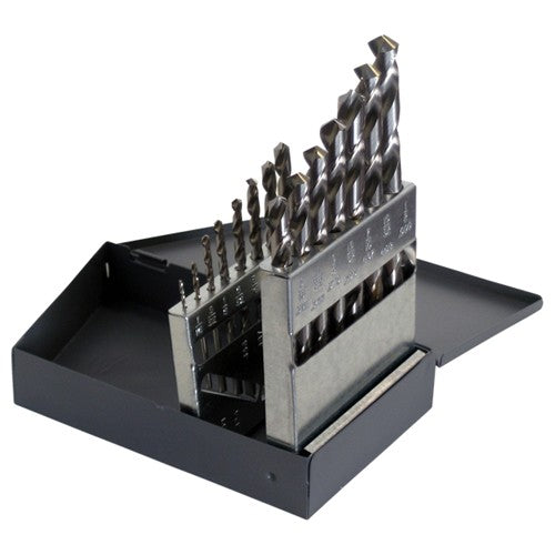 ‎1/16-1/2 RHS / RHC HSS 118 Degree Radial Point General Purpose Jobber Lengh Drill Set - Bright - Exact Tool & Supply