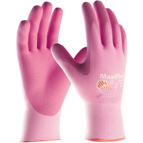 ‎34-8264/XXS MaxiFlex Seamless Knits - MaxiFlex Active - 15G Pink Nylon/ Lycra Shell - Pink Foam Nitrile - Exact Tool & Supply