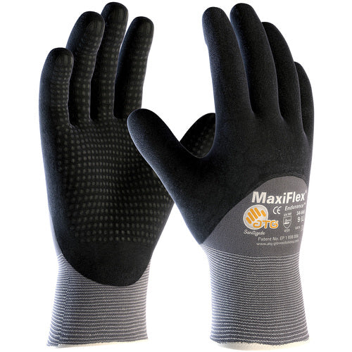 ‎34-845/XXL MaxiFlex Seamless Knits - MaxiFlex Endurance - 15G Gry Nylon - Black 3/4 MicroFoam Nitrile Dot Coat - Exact Tool & Supply
