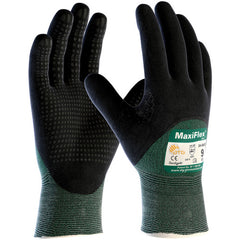 ‎34-8453/L Gloves for Cut Protection - MaxiFlex Cut - Green Eng Yarn - Black 3/4 MicroFoam Nitrile Dot Grip - A2 - Exact Tool & Supply