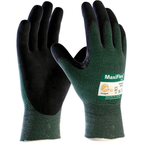 ‎34-8743/M Gloves for Cut Protection - MaxiFlex Cut - Green Eng Yarn Shell - Black Nitrile MicroFoam Grip - A2 - Exact Tool & Supply