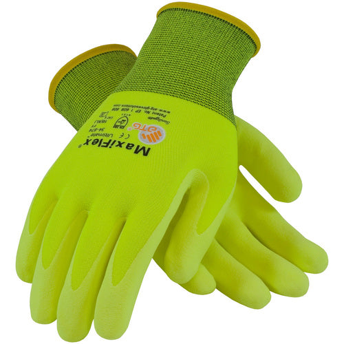 ‎34-874FY/L MaxiFlex Seamless Knits - MaxiFlex Ultimate - 15G HV Yellow Nylon Shell - HV Yellow Nitrile MicroFoam - Exact Tool & Supply