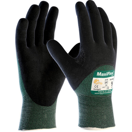 ‎34-8753/XS Cut Resistant Glove - MaxiFlex Cut - Green Eng Yrn - Black 3/4 MicroFoam Nitrile Coating - EN3 - Exact Tool & Supply