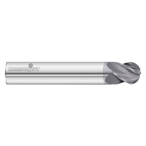 1/2″ Dia. × 1/2″ Shank × 5/8″ DOC × 3″ OAL, Carbide FC18, 4 Flute, Variable Helix, Round, External , Ballnose End Mill - Exact Tool & Supply