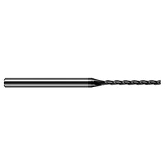 Miniature End Mills - Long Flute - 0.0150″ (1/64″) Cutter Diameter × 0.0780″ (5/64″) Length of Cut Carbide Square End Mill, 3 Flutes, Amorphous Diamond Coated - Exact Tool & Supply