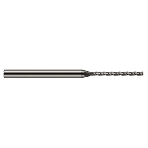 Miniature End Mills - Long Flute - 0.0150″ (1/64″) Cutter Diameter × 0.1560″ (5/32″) Length of Cut Carbide Square End Mill, 3 Flutes - Exact Tool & Supply