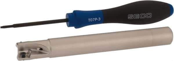 Seco - 5/8" Cut Diam, 0.354" Max Depth of Cut, 5/8" Shank Diam, 5.315" OAL, Indexable Square Shoulder End Mill - XO.X 10T3.. Inserts, Cylindrical Shank, 90° Lead Angle, Through Coolant, Series Turbo 10 - Exact Tool & Supply