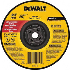 DeWALT - 60 Grit, 6" Wheel Diam, Type 27 Depressed Center Wheel - Aluminum Oxide, Resinoid Bond, 10,100 Max RPM - Exact Tool & Supply