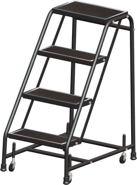 Ballymore - 38" 4 Step Ladder - Rolling Safety Ladder, 450 Lb Capacity, 38" Platform Height, 30" Base Width x 31" Base Depth, Perforated Tread - Exact Tool & Supply