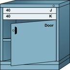 Bench-Standard Cabinet - 2 Drawers - Base Shelf - Adjustable Shelf - Lockable Swing Door - 30 x 28-1/4 x 33-1/4" - Multiple Drawer Access - Exact Tool & Supply