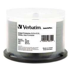 Verbatim - Office Machine Supplies & Accessories; Office Machine/Equipment Accessory Type: DVD+R Disc ; For Use With: 8X DVD+R DL Drives ; Color: White - Exact Tool & Supply