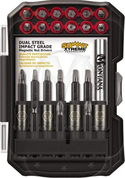 Montana - 26 Piece, Power Driving Set - 0.05 to 1/4" Hex, #1, #2, 1/4" Drive - Exact Tool & Supply
