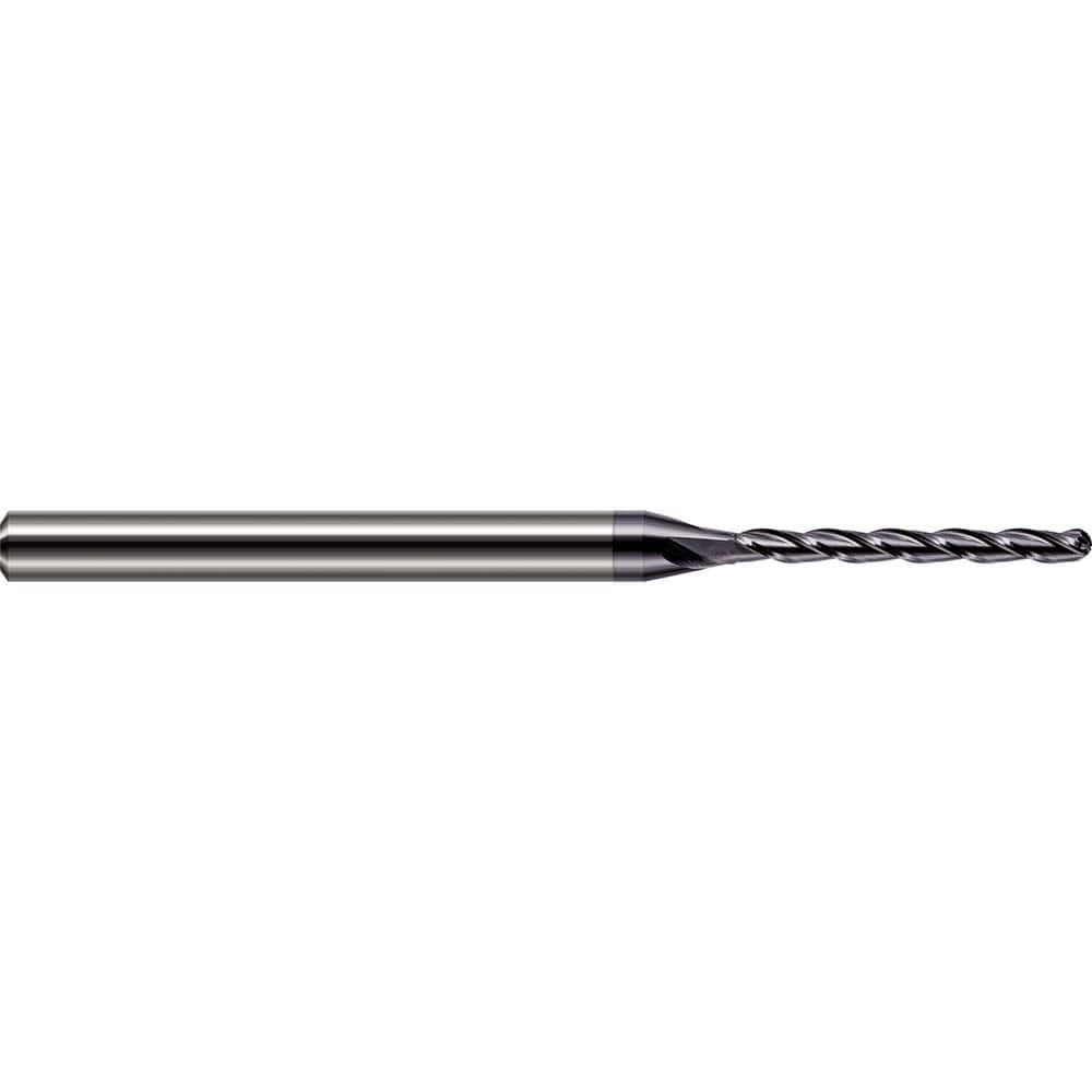 Ball End Mill: 0.093″ Dia, 1.4″ LOC, 3 Flute, Solid Carbide 3″ OAL, 1/8″ Shank Dia, 30 ° Helix, AlTiN Coated, Single End