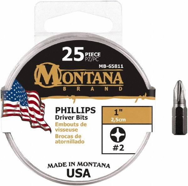 Montana - #2 Phillips Screwdriver Bit - 1/4" Hex Drive, 1" OAL - Exact Tool & Supply