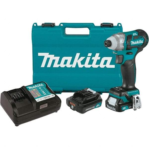 Makita - 12 Volt, 1/4" Drive, 100 Ft/Lb Torque, Cordless Impact Driver - Pistol Grip Handle, 3000 RPM, 2 Lithium-Ion Batteries Included - Exact Tool & Supply
