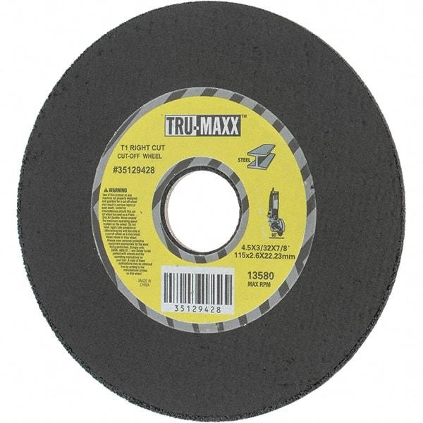 Tru-Maxx - 4-1/2" Aluminum Oxide Cutoff Wheel - 0.0938" Thick, 7/8" Arbor, Use with Portable Tools - Exact Tool & Supply