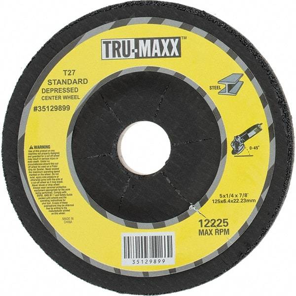 Tru-Maxx - 24 Grit, 5" Wheel Diam, 1/4" Wheel Thickness, 7/8" Arbor Hole, Type 27 Depressed Center Wheel - Coarse Grade, Aluminum Oxide, R Hardness, Compatible with Angle Grinder - Exact Tool & Supply