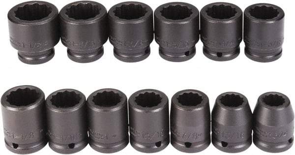 Proto - 13 Piece 3/4" Drive Black Finish Impact Socket Set - 12 Points, 3/4" to 1-1/2" Range, Inch Measurement Standard - Exact Tool & Supply