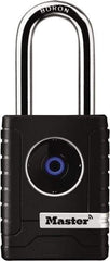 Master Lock - 2" Shackle Clearance, Blue Tooth Padlock - 11/32" Shackle Diam, Die Cast Body with Boron-Carbide Shackle - Exact Tool & Supply