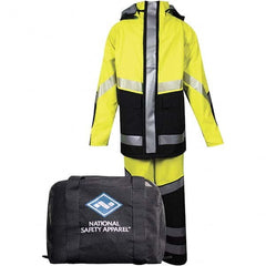 National Safety Apparel - Size L Hi-Viz Yellow & Black Rain Flame Resistant/Retardant Two Piece Suit - Exact Tool & Supply