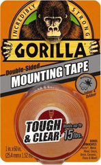 Gorilla Tape - 1" x 60" Acrylic Adhesive Double Sided Tape - 43 mil Thick, Clear, Polyethylene Film Liner, Continuous Roll - Exact Tool & Supply
