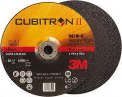 3M - 36 Grit, 9" Wheel Diam, 1/4" Wheel Thickness, 7/8" Arbor Hole, Type 27 Depressed Center Wheel - Coarse Grade, Ceramic, Resinoid Bond, Q Hardness, 6,650 Max RPM, Compatible with Angle Grinder - Exact Tool & Supply