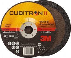 3M - 36 Grit, 6" Wheel Diam, 1/4" Wheel Thickness, 7/8" Arbor Hole, Type 27 Depressed Center Wheel - Coarse Grade, Ceramic, Resinoid Bond, Q Hardness, 10,200 Max RPM, Compatible with Angle Grinder - Exact Tool & Supply