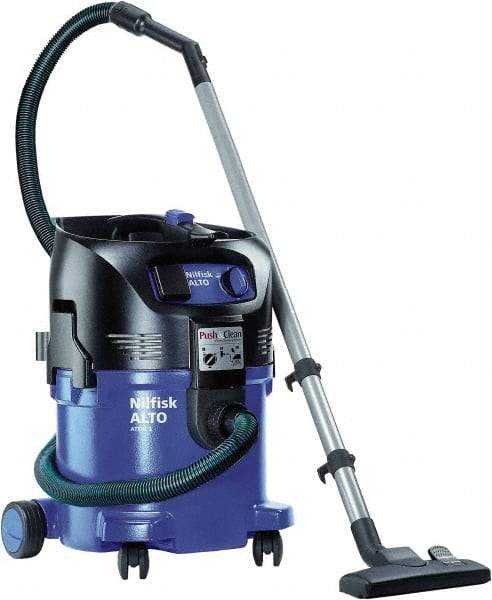 Nilfisk - 8 Gal Plastic Tank, Electric Powered Wet/Dry Vacuum - 1.34 Peak hp, 120 Volt, 8.3 Amps, 10' Hose Fitting, General Purpose Filter, Accessories Included - Exact Tool & Supply
