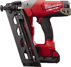 Milwaukee Tool - Cordless Finish Nailer Kit - 16 Gauge Nail Diam, 1-1/4 to 2-1/2" Long Nail, Lithium-Ion Batteries Included - Exact Tool & Supply