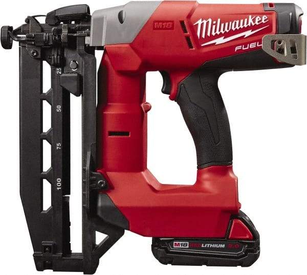 Milwaukee Tool - Cordless Finish Nailer Kit - 16 Gauge Nail Diam, 3/4 to 2-1/2" Long Nail, Lithium-Ion Batteries Included - Exact Tool & Supply