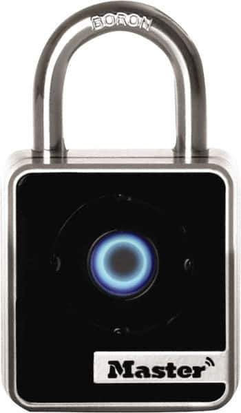 Master Lock - 7/8" Shackle Clearance, Blue Tooth Padlock - 9/32" Shackle Diam, Die Cast Body with Boron-Carbide Shackle - Exact Tool & Supply