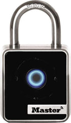 Master Lock - 7/8" Shackle Clearance, Blue Tooth Padlock - 9/32" Shackle Diam, Die Cast Body with Boron-Carbide Shackle - Exact Tool & Supply