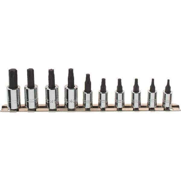 Proto - 10 Piece 1/4 & 3/8" Drive Torx Bit Socket Set - T10 to T55 Torx, Comes in Rail - Exact Tool & Supply