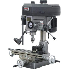Jet - 1 Phase, 14-1/2" Swing, Step Pulley Mill Drill Combination - 23" Table Length x 7-1/2" Table Width, 14" Longitudinal Travel, 1 hp, 115/230 Volts - Exact Tool & Supply