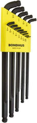 Bondhus - 13 Piece L-Key Ball End Hex Key Set - Hex Range 0.05 to 3/8", Protanium High Torque Steel - Exact Tool & Supply
