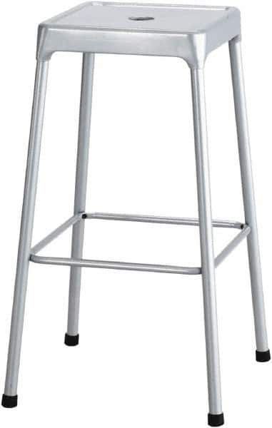 Safco - 29 Inch High, Stationary Drafting, Warehouse and Industrial Stool - 17 Inch Deep x 17 Inch Wide, Steel Seat, Silver - Exact Tool & Supply