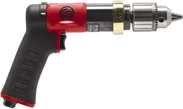 Chicago Pneumatic - 1/2" Reversible Keyed Chuck - Pistol Grip Handle, 840 RPM, 0.5 hp, 90 psi - Exact Tool & Supply